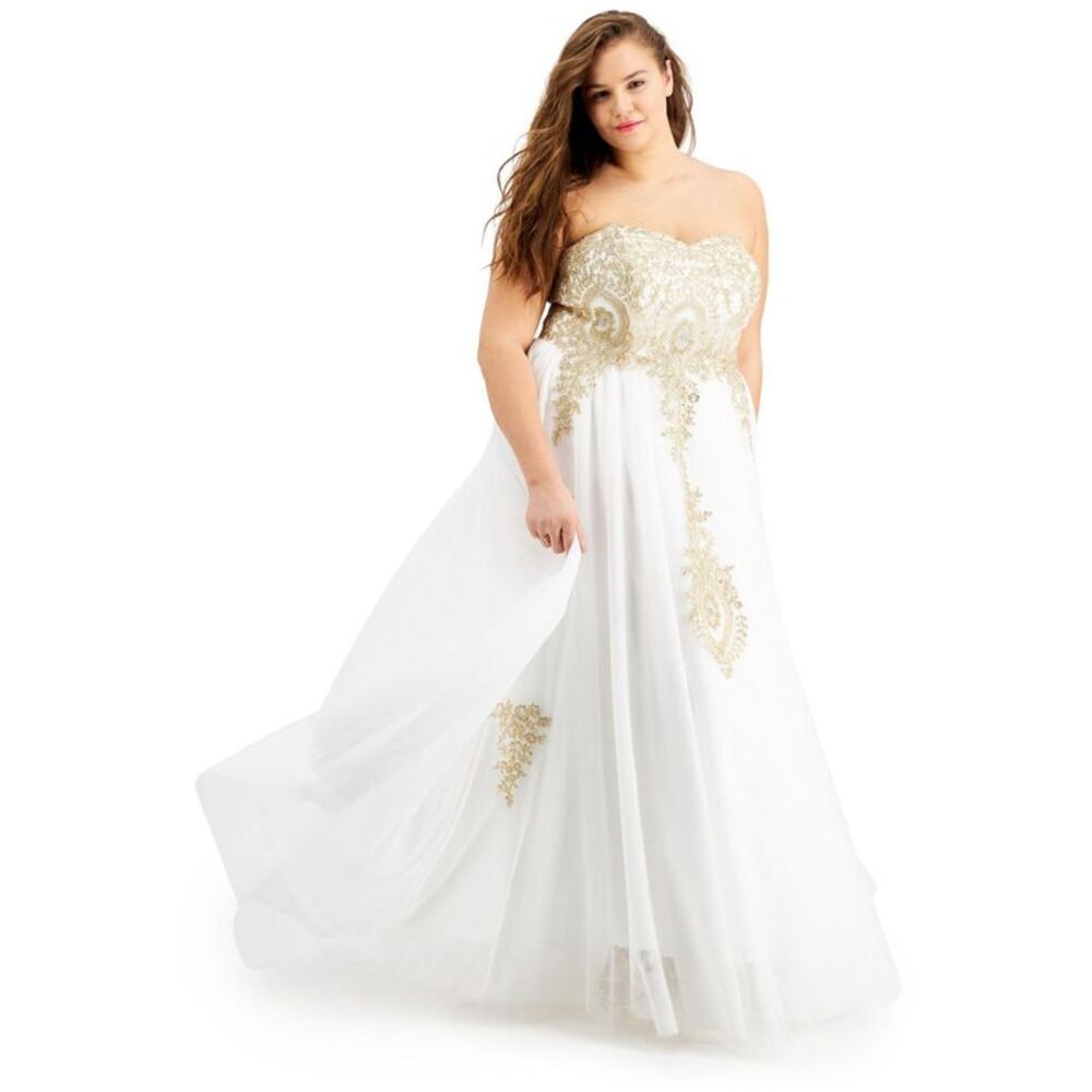 Say Yes to the Prom Womens Plus Size Embellished Strapless Gown Dress, NWT